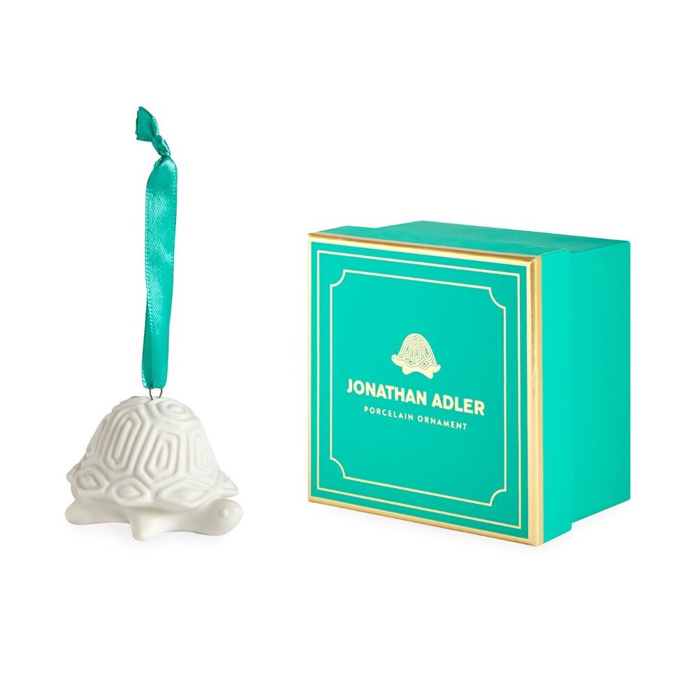 Jonathan Adler Porcelain Turtle Ornament in original green gift box, rare